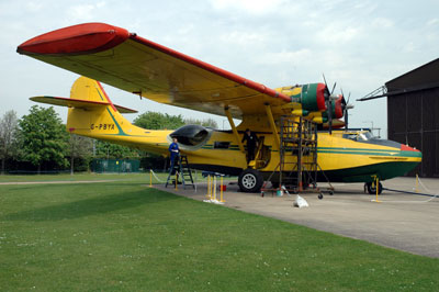 Showing its newly awarded British markings G-PBYA the Catalina is shown at its Duxford home at the start of the 2005 season Photo: David Legg