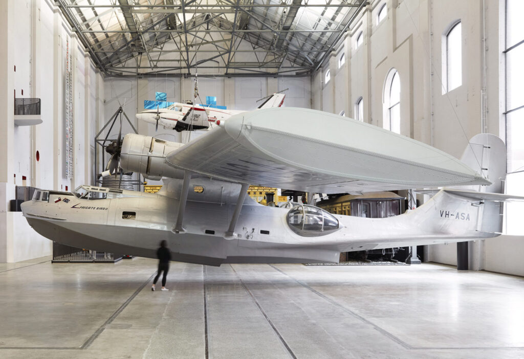 PB2B-2 Catalina VH-ASA Frigate Bird II in its new, temporary position at Sydney’s Powerhouse Museum in August 2022 Zan Wimberley