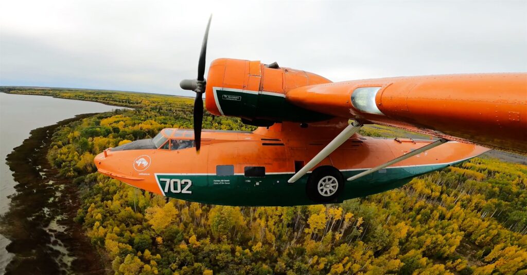 Canso A C-FNJE about to alight on Sturgeon Lake in north-western Alberta in September last yearFARS