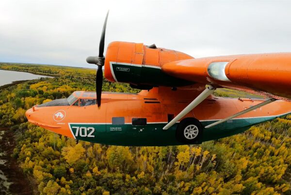 Canso A C-FNJE about to alight on Sturgeon Lake in north-western Alberta in September last year FARS